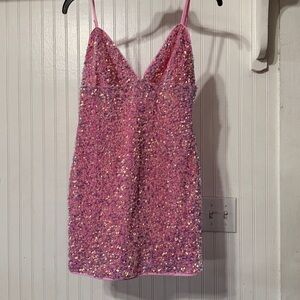 Lulu's Vibrant Pink Sequin Material